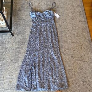 Reformation Hensley Satin Dress - Mazzy (light blue floral)